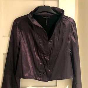 Sarah Pacini bolero jacket deep plum metallic fabric.